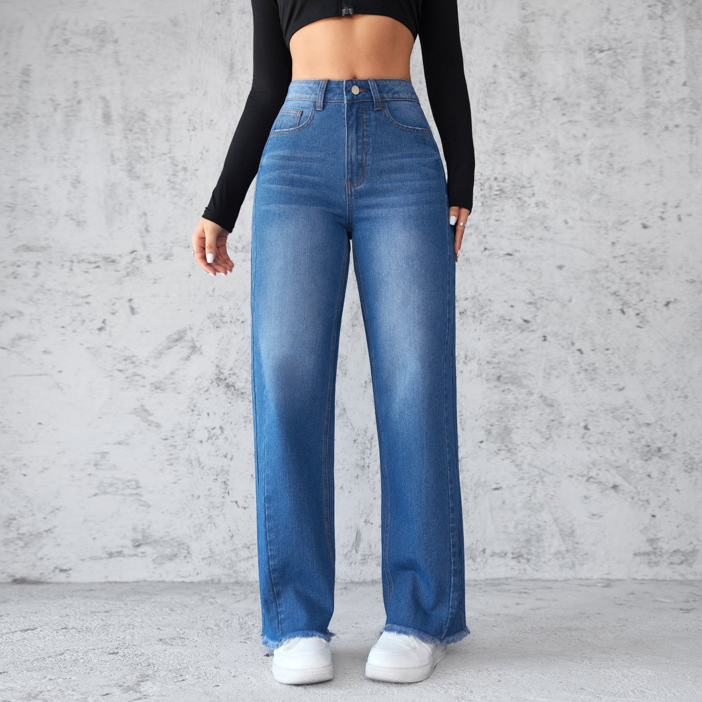 Cozy Straight Wide-leg Jeans Casual High-waist